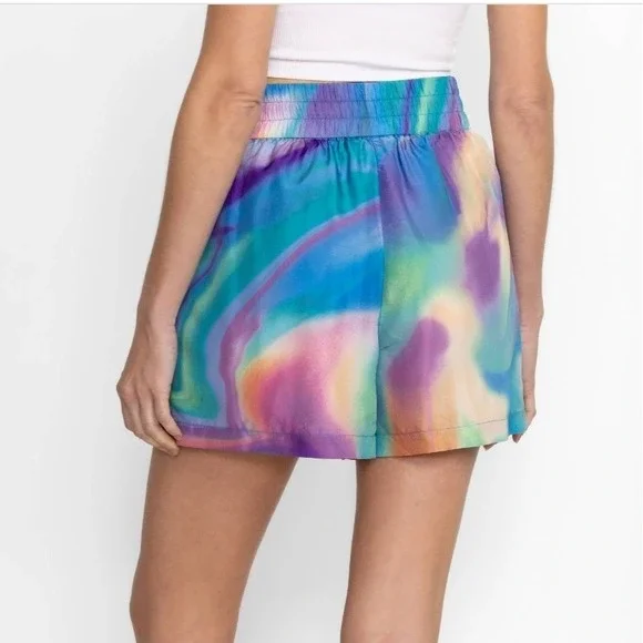 Johnny Was Workshop Silk Merida Marble Shorts S Colorful Boho Festival NWT - Picture 2 of 10